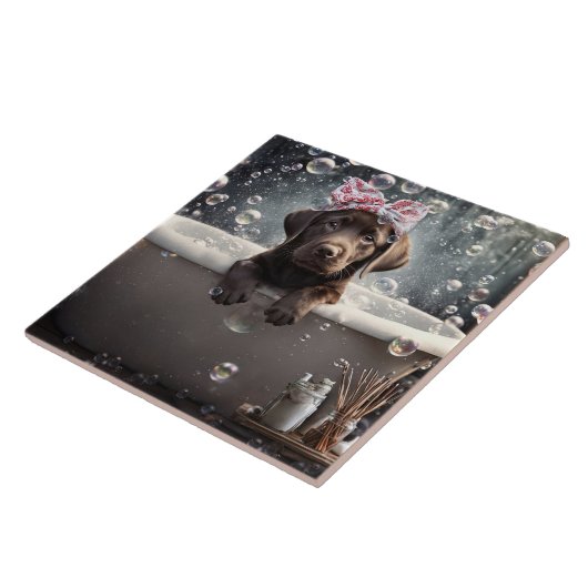 Cute Chocolate Lab Puppy Dog Spa Bubble Bath Fliese (Seite)