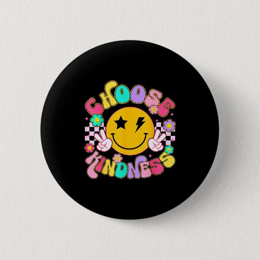 Cute Choose Kindness Groovy Smile Face Insrational Button (Vorderseite)