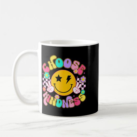 Cute Choose Kindness Groovy Smile Face Insrational Kaffeetasse (Links)