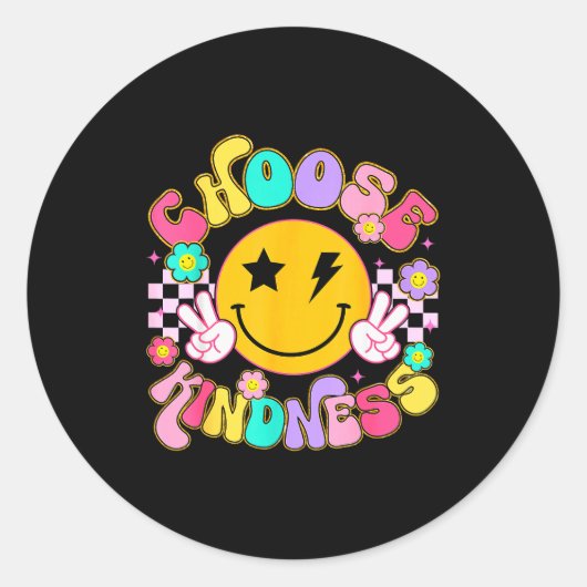 Cute Choose Kindness Groovy Smile Face Insrational Runder Aufkleber (Vorderseite)