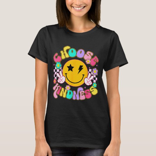 Cute Choose Kindness Groovy Smile Face Insrational T-Shirt (Vorderseite)