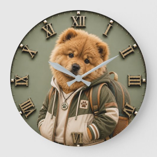Cute Chow Chow Puppy Große Wanduhr (Vorderseite)