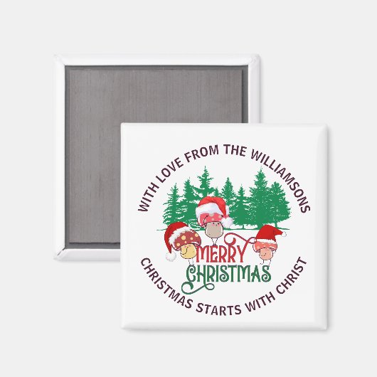 Cute Christian MERRY CHRISTMAS Mushroom Magnet (Vorderseite/Rückseite)