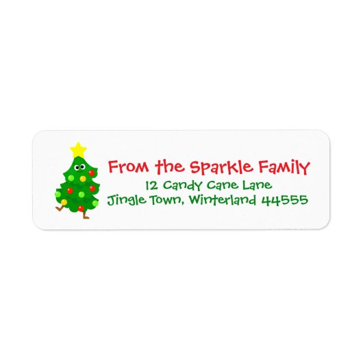 Cute Christmas Address Label with Fun Cartoon Tree (Vorne)