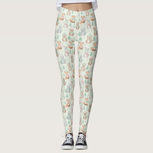Cute Christmas Animals Seamless Pattern Leggings (Vorderseite)