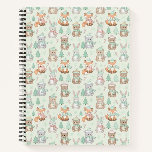 Cute Christmas Animals Seamless Pattern Notizblock (Vorderseite)