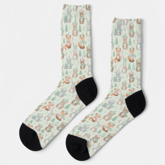 Cute Christmas Animals Seamless Pattern Socken (Linkes Detail)