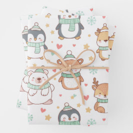 Cute Christmas Animals Wrapping Paper – Festive Ho Geschenkpapier Set