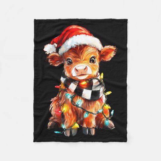 Cute Christmas Baby Highland Cow F Thanksgiving  Fleecedecke (Vorderseite)