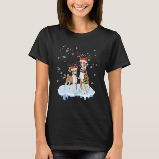 Cute Christmas Basenji Santa Hats Reindeer Dog T-Shirt (Vorderseite)