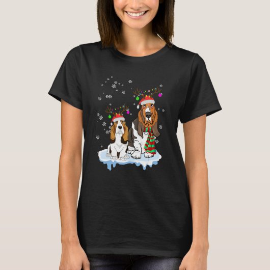 Cute Christmas Basset Hound Santa Hats Reindeer Do T-Shirt (Vorderseite)