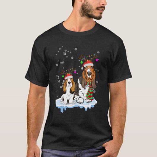 Cute Christmas Basset Hound Santa Hats Reindeer Do T-Shirt (Vorderseite)