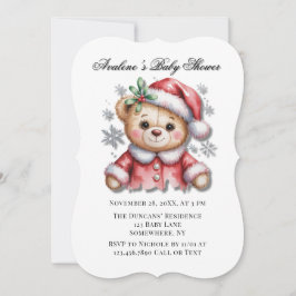 Cute Christmas Bear and Snowflakes Baby Shower Einladung
