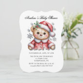 Cute Christmas Bear and Snowflakes Baby Shower Einladung (Stehend Vorderseite)