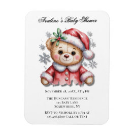 Cute Christmas Bear and Snowflakes Baby Shower Magnet