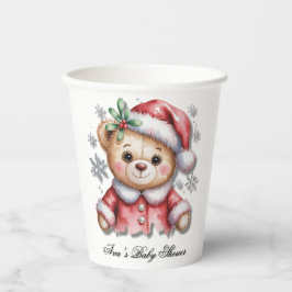 Cute Christmas Bear and Snowflakes Baby Shower Pappbecher