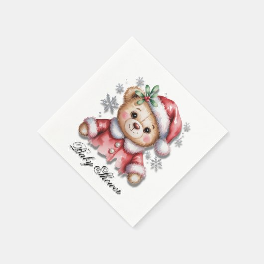 Cute Christmas Bear and Snowflakes Serviette (Ecke)