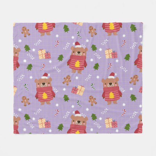 Cute Christmas Bear Pattern | Cozy Holiday Winter  Fleecedecke (Vorderseite (Horizontal))