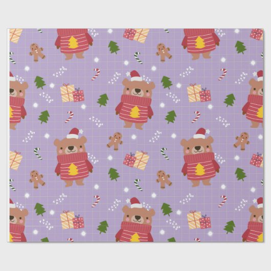 Cute Christmas Bear Pattern | Cozy Holiday Winter Geschenkpapier (Flach)