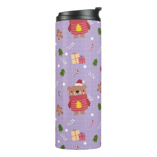 Cute Christmas Bear Pattern | Cozy Holiday Winter Thermosbecher (Nach links gedreht)