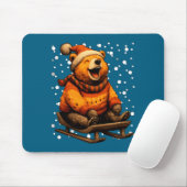 Cute Christmas Bear Sledding In Snow Funny Winter  Mousepad (Mit Mouse)
