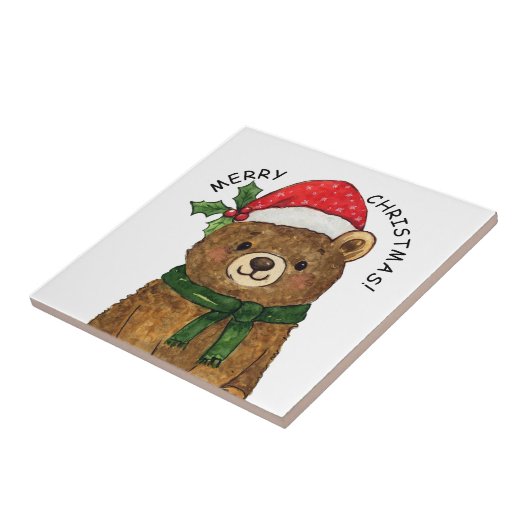 Cute christmas bear with santa hat fliese (Seite)