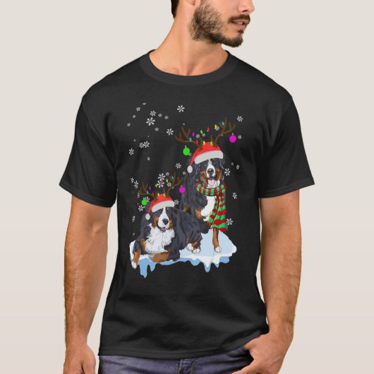 Cute Christmas Bernese Mountain Santa Hats Reindee T-Shirt (Vorderseite)