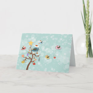 Cute Christmas Birds Card Feiertagskarte