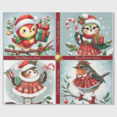 Cute Christmas Birds Wrapping Paper Geschenkpapier (Flach)
