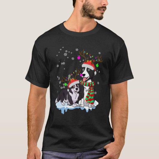 Cute Christmas Border Collie Santa Hats Reindeer D T-Shirt (Vorderseite)
