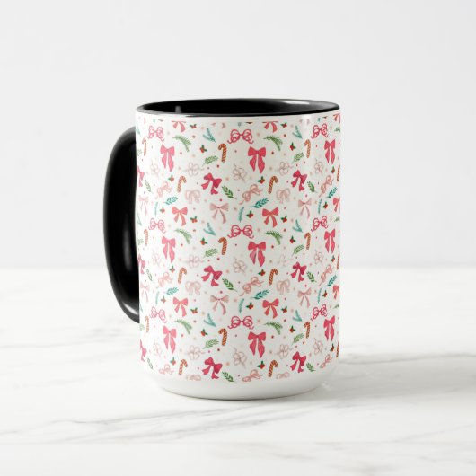 Cute Christmas Bow & Candy Cane Pattern Mug Tasse (Vorderseite Links)