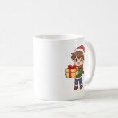 Cute Christmas Boy Holding Gift Mug Kaffeetasse (VorderseiteRechts)