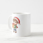 Cute Christmas Boy Holding Gift Mug Kaffeetasse (Vorderseite Links)