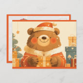 Cute Christmas Brown Bear with Gifts Postkarte (Vorne/Hinten)