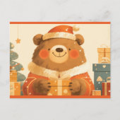 Cute Christmas Brown Bear with Gifts Postkarte (Vorderseite)
