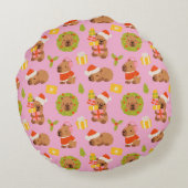 Cute Christmas Capybara Rundes Kissen (Rückseite)