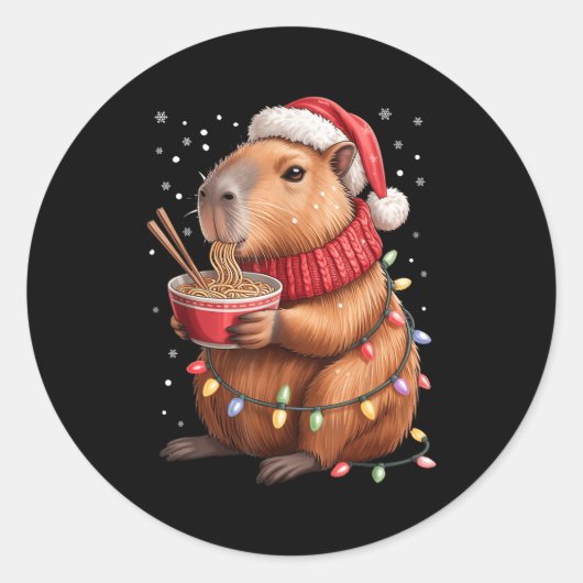 Cute Christmas Capybara With Ramen Bowl Holiday Te Runder Aufkleber (Vorderseite)