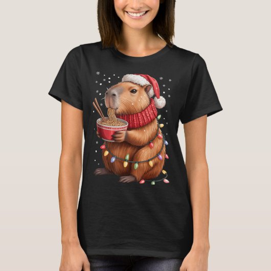 Cute Christmas Capybara With Ramen Bowl Holiday Te T-Shirt (Vorderseite)