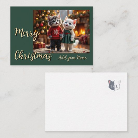 Cute Christmas Card – Tom & Luna Fireplace Scene Mitteilungskarte (Vorne/Hinten)