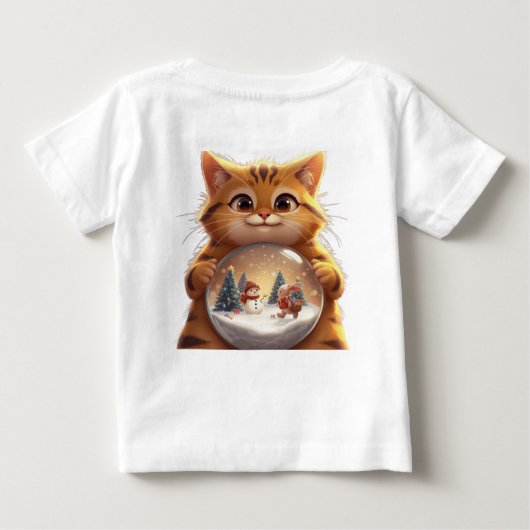 Cute Christmas Cat Holding Snow Globe Art Baby T-shirt (Rückseite)