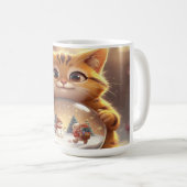 Cute Christmas Cat Holding Snow Globe Art Kaffeetasse (VorderseiteRechts)