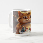 Cute Christmas Cat Holding Snow Globe Art Kaffeetasse (Vorderseite Links)