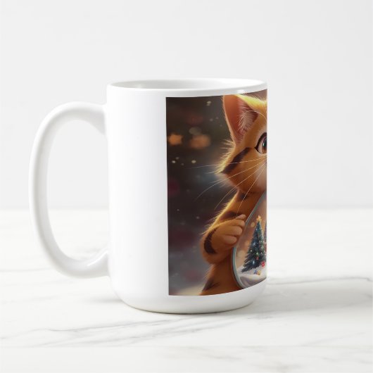 Cute Christmas Cat Holding Snow Globe Art Kaffeetasse (Links)