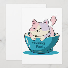 Cute Christmas Cat in Mug Morning Fuel Invitation Einladung