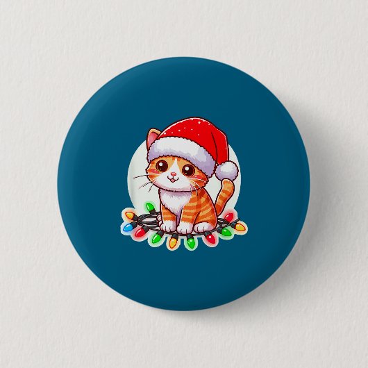 Cute Christmas Cat In Santa Hat  Button (Vorderseite)