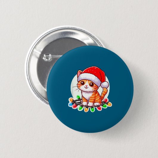 Cute Christmas Cat In Santa Hat  Button (Vorne & Hinten)