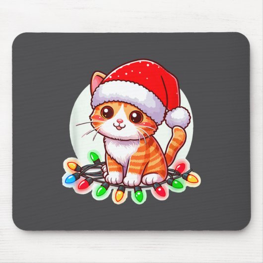 Cute Christmas Cat In Santa Hat  Mousepad (Vorne)