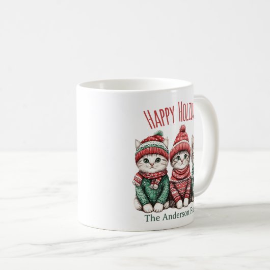 Cute Christmas Cat Mug | Custom Family Name Kaffeetasse (VorderseiteRechts)