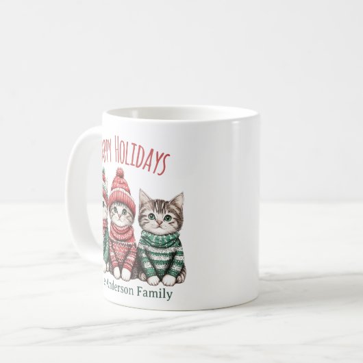Cute Christmas Cat Mug | Custom Family Name Kaffeetasse (Vorderseite Links)