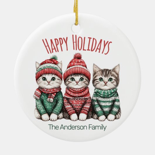 Cute Christmas Cat Ornament | Custom Family Name (Hinten)